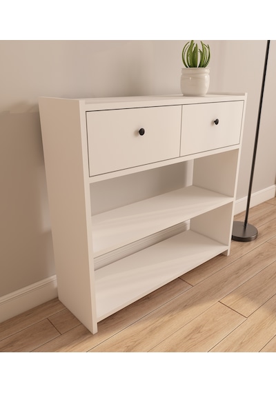 Rose 84 Cm 2 Raflı Kapaklı Dresuar Antre Hol Makyaj Masası Kahve Köşesi Beyaz