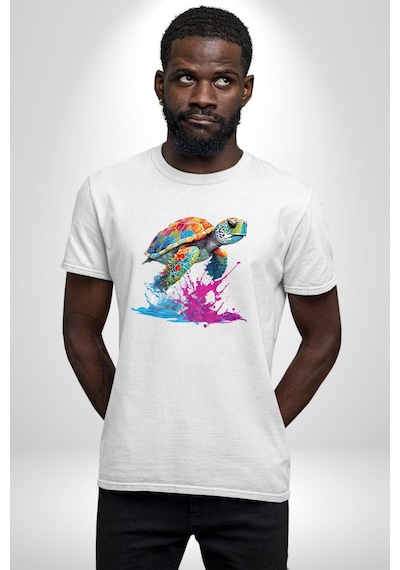 Renkli Kaplumbağa Karetta Kareta Unisex Unisex Beyaz Organik Baskılı T-shirt Penye Yüksek Kalite Beyaz