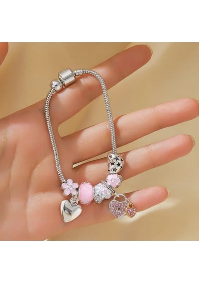 Pink Crystal Kalp Sallantılı Charmlı Bileklik, ...