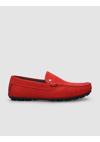 Cabani %100 Hakiki Deri Kırmızı Nubuk Erkek Loafer-kırmızı Kırmızı
