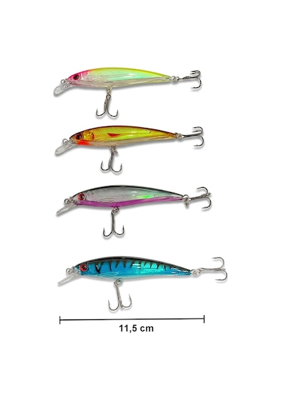 Exent, 4 Adet 13 Gr. 11,5 Cm 6 Kancalı Suni Balık Yemi, Rapala-gerçek Görünümlü Suni Yem
