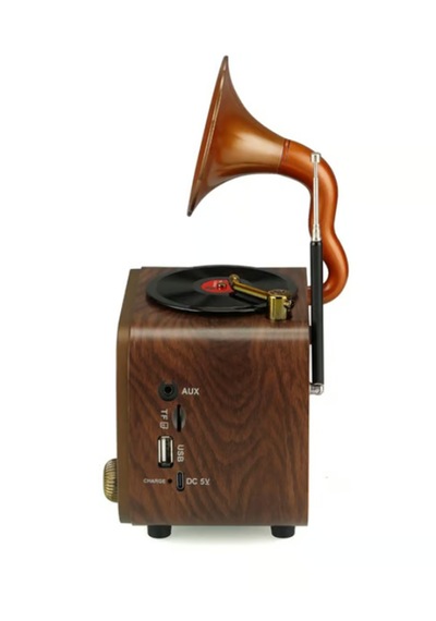 Nostaljik Gramofon Görünümlü Md-1319bt Fm Radyo Retro Ahşap Bluetooth Hoparlör