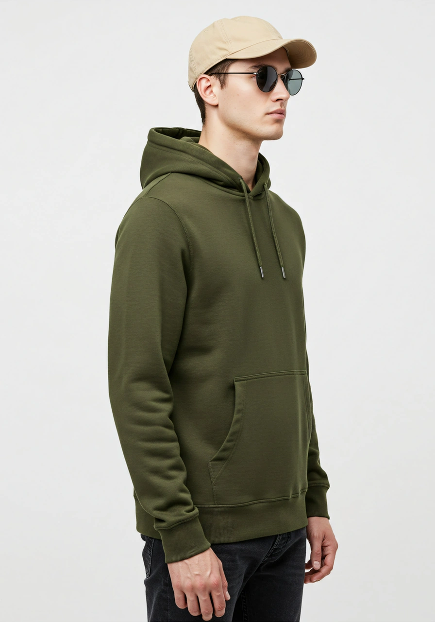 Erkek Oversize %100 Pamuk Yüksek Kalite Erkek Kapüşonlu Sweatshirt Haki