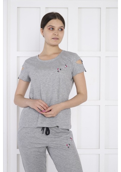 Kadın Spor G2 Melanj Alt-Üst T-Shirt Takım-3936 Açık Gri Melanj