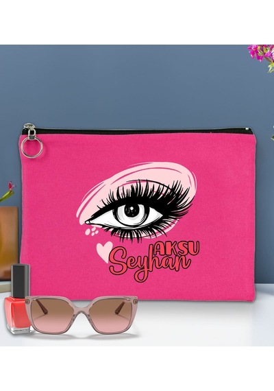 Bk Gift Kişiye Özel İsimli-5 Astarlı Fuşya Portföy Çanta 30x21cm, Baskılı El Çantası, Organizer Çanta