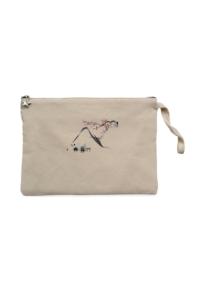 Black Chinese Houses Scenery Krem Clutch Cüzdan / El Çantası Krem