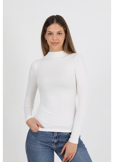 Hdm Kadın Ekru Yarım Balıkçı Fitilli Modal Pamuk Uzun Kollu Bluz - H6173