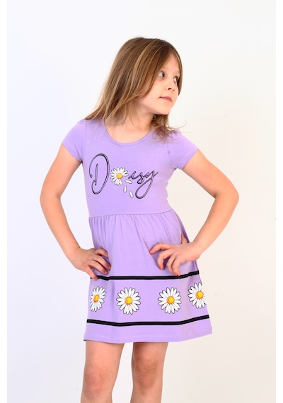 Toontoy Kız Çocuk Papatya Desenli Elbise Lila