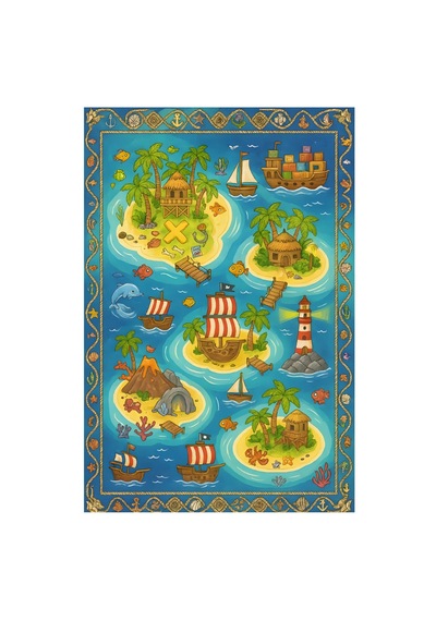 Kartela Halı Korsan Macerası Kaymaz Taban Çocuk Oyun Halısı - 160 X 240 Cm Çok Renkli