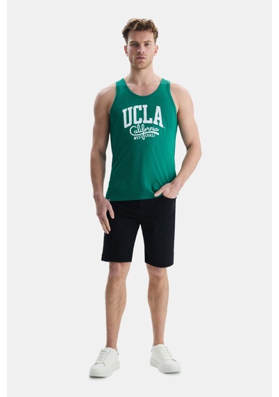 Ucla Pebble Yeşil Sıfır Kol Baskılı Oversize Erkek Tshirt Yeşil