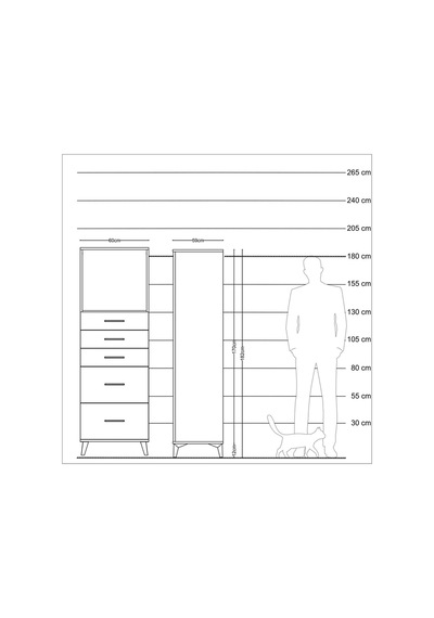 Kronos Dolap Tek Raflı 5 Çekmeceli 60x59x182 Çam-antrasit Atlas Çam