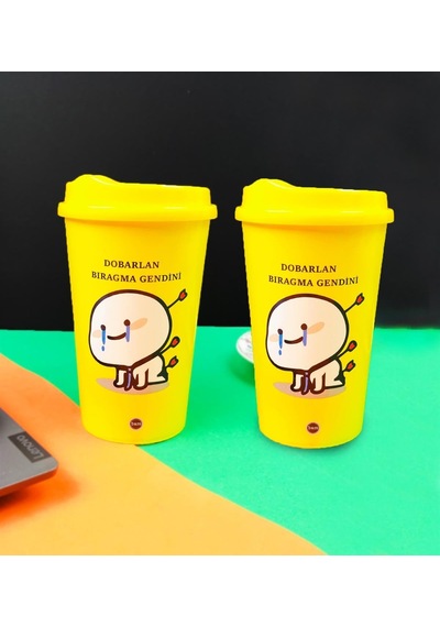 2'li Dobarlan Bıragma Gendini Tasarımlı Plastik Kahve Bardağı Beyaz - Çok Renkli