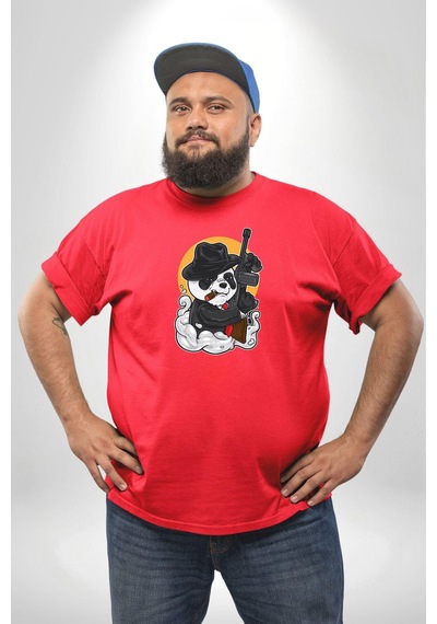 Angemiel Gangster Panda Kırmızı Büyük Beden Erkek Kadın Unisex Basic Ön Baskılı Tişört Kırmızı