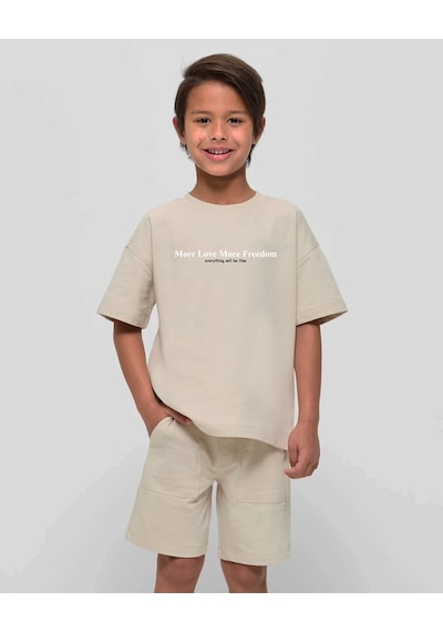 Uyguntarz Çocuk More Love Baskılı Pamuklu Tshirt Bej