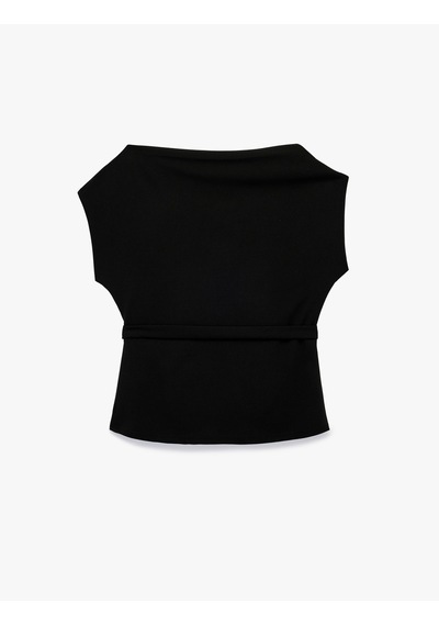 Koton Scuba Kumaş Slim Fit Kemerli Omzu Açık Kayık Yaka Kolsuz Bluz Siyah 6sak70006uk