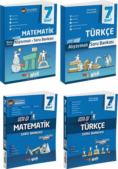 Gizli 2025 7. Sınıf Matematik + Türkçe Alıştırmalı + Usta İşi Soru Bankası Seti 4 Kitap Güncel Müfredat