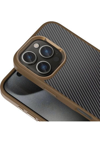 Apple iPhone Uyumlu 16 Pro Max Kılıf Karbon Fiber Görünümlü Parlak Kamera Çerçeveli Zore Venus Kapak Rose Brown