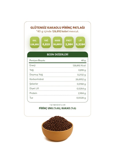 Glutensiz Fabrika Glutensiz Kakaolu Pirinç Patlağı 250 G