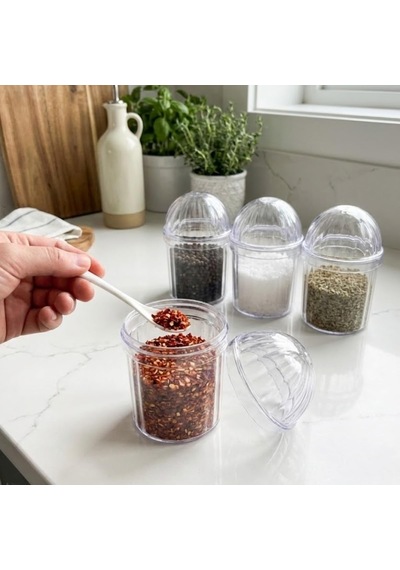 Şeffaf Kapaklı 4 Lü Baharatlık Seti + Kaşık 13 Cm Yükseklik, 8 Cm Genişlik Çok Amaçlı Baharat Ve Gıda Saklama Kutusu Çok Renkli