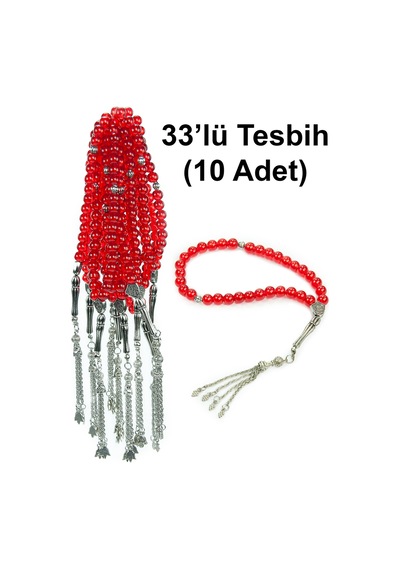 10 Adet 33lü Hac Umre Hediyelik Tesbih - Kırmızı