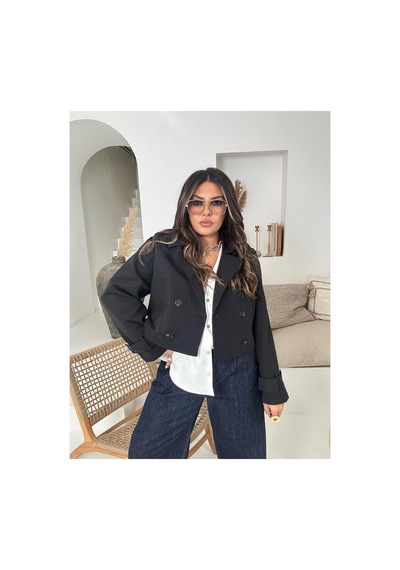 Meecy Kadın Viral Model Kısa Trençkot Siyah Siyah