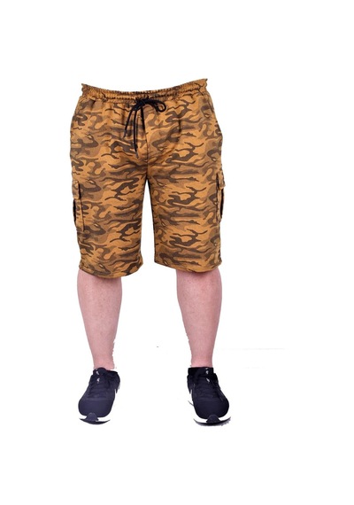 Moc Grande Mocgrande Büyük Beden Pastel Camouflage Likralı Erkek Penye Şort 23609 Hardal