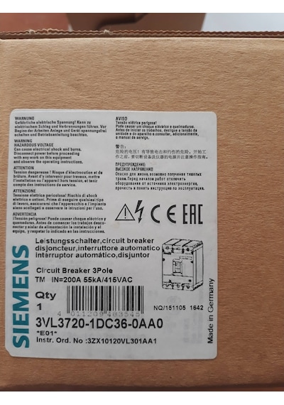 Siemens 3Vl-160-200A 55Ka Ayarlı Kompakt Şalter