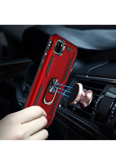 Huawei Y5P Kılıf Zore Vega Yüzüklü Standlı Zırh Kılıf