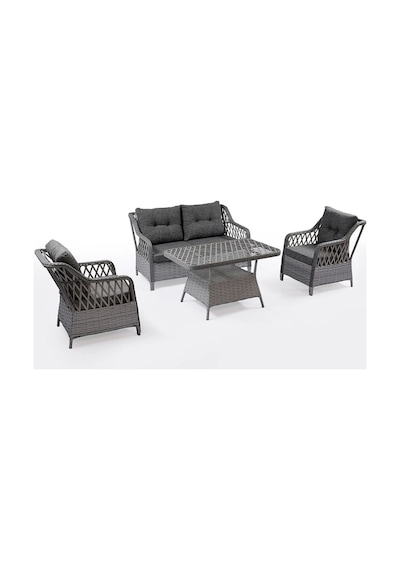 Menekşe 2+1+1+masa Rattan Bahçe Balkon Mobilyası Gri