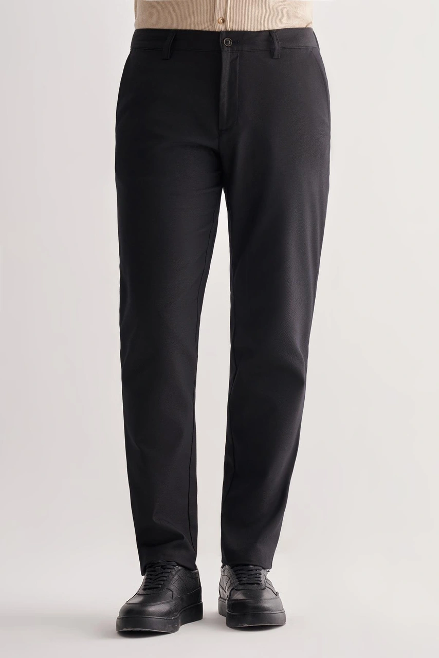 İmza Siyah Yan Cep Düz Paça Pamuklu Comfort Fit Chino Casual Pantolon 1003255166 Siyah