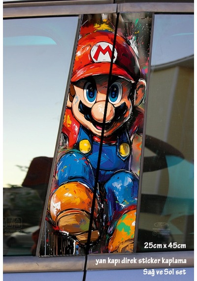Süper Mario Sticker Yan Kapı Direk Kaplama 2li Sol Sağ Takım Yapıştırma