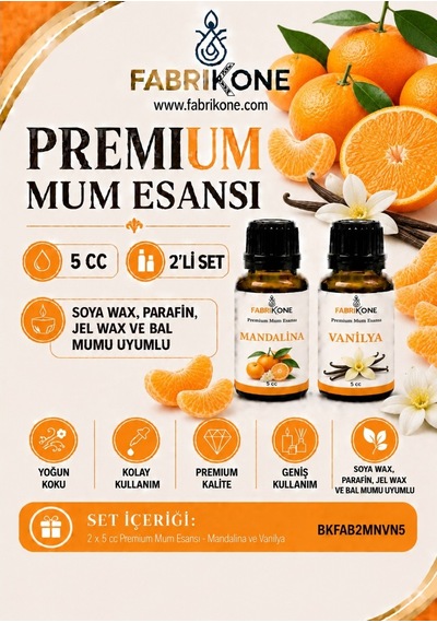 Premium Mum Esansı 5 Cc 2'li Set - Mandalina, Vanilya - Soya Wax, Parafin, Jel Wax Ve Bal Mumu Uyumlu Bkfab2mnvn5 Karışık