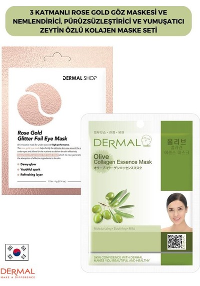 Dermal 3 Katmanlı Rose Gold Göz Maskesi + Zeytin Özlü Kolajen Maskesi