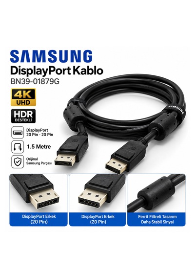 Samsung Uyumlu Bn39-01879g Displayport Kablo 1.5 Metre 20 Pin Siyah