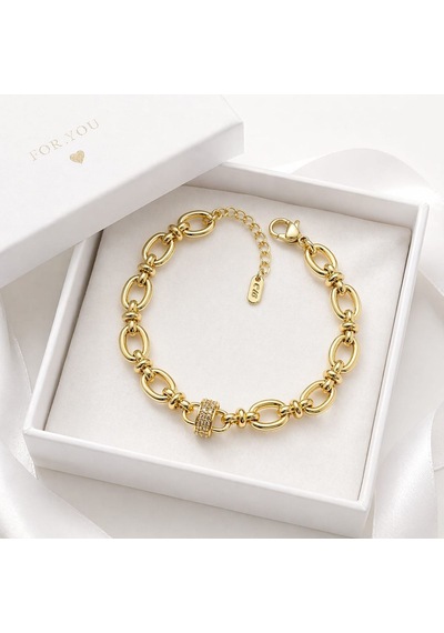 Cm Jewelry Oval Zincir Bileklik Gold Premium Şık Tasarım Ayarlanabilir Altın
