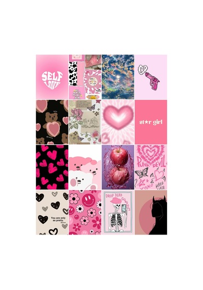 Aesthetic- Self Love Pembe Kalpler Çoklu 16'lı Sticker Seti Diğer