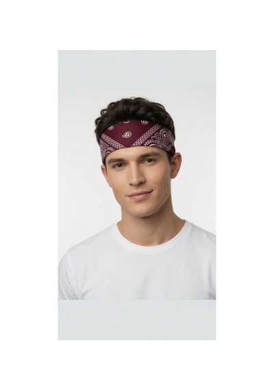 Mollycrush Unisex Bordo Şal Desenli Bandana Günlük Saç Aksesuarı, Boyunluk Ve Outdoor Fular Bordo