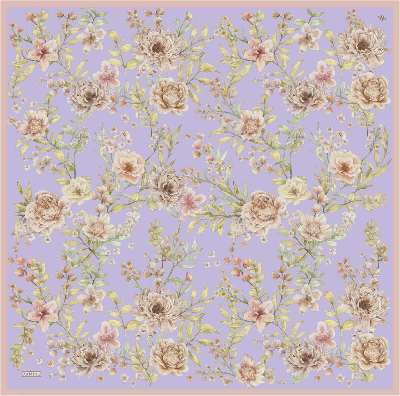 Armine Çiçek Desenli Saf İpek Twill Eşarp 9347d 50 Lila