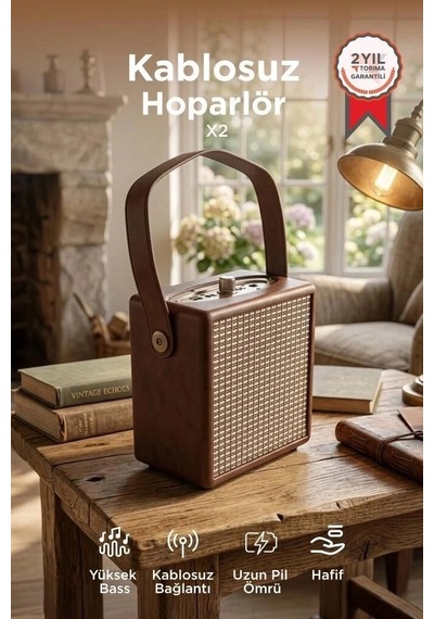 Özel Üretim Torima Bluetooth Hoparlör Wooden Case X2 Kahverengi Salon Seyahat Ses Sistemi