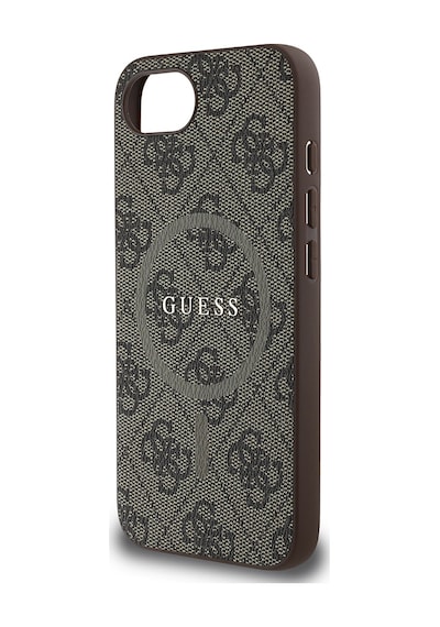 Apple Uyumlu iPhone 16e Kılıf Guess Lisanslı M-safe Pu Halkalı 4g Desenli Yazı Logolu Kapak Kahve