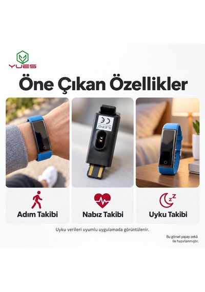 Yues Akıllı Bileklik Nabız Ölçer Adım Sayar Uyku Takipli Mavi