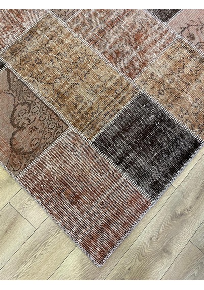 Çam Halı Pw928 Kahve El Dokuma Patchwork Yün Halı - 160x230