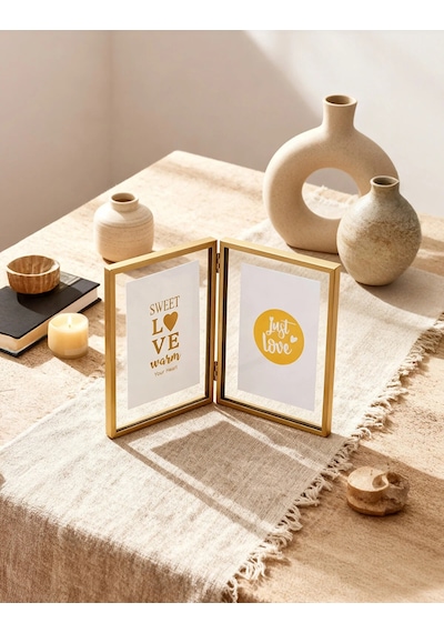 İkili Gold Kenarlı Metal Çerçeve Önü Camlı 25 20 Cm