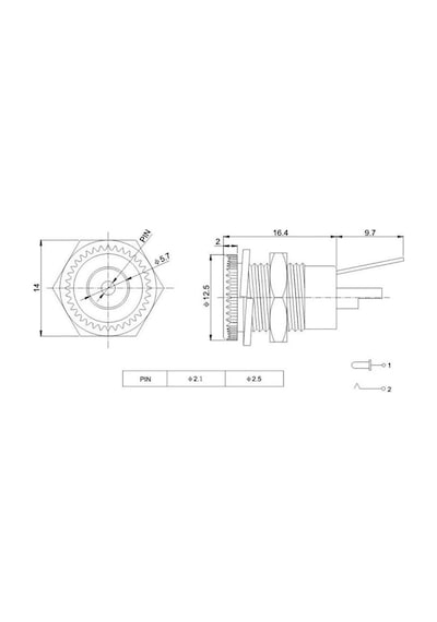 5.5 mm x 2.1mm DC Güç Soketi Metal Panel Montaj Power Jack