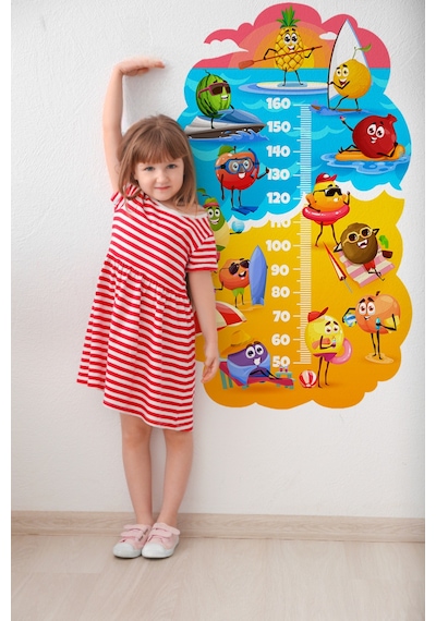 Sevimli Meyveler Temalı Dekoratif Çocuk Boy Ölçer Sticker Duvar Cetveli Takip Çizelgesi