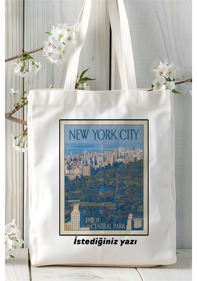Art Hediye Newyork City Baskılı Bez Çanta Omuz Çantası Kişiye Özel Desen Çok Renkli