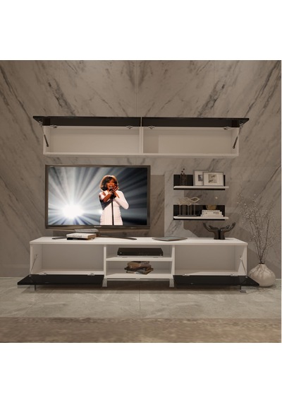 Decoraktiv Eko 5 Mdf Dvd Krom Ayaklı Tv Ünitesi Tv Sehpası Beyaz - Siyah