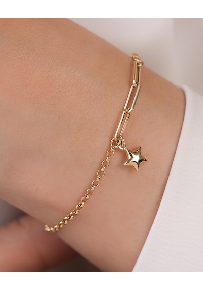 Debora Jewelry 14 Ayar Altın Ataç Zincirli Yıldız Bileklik