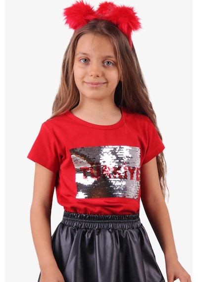 Breeze Çocuk Oynar Pulu Türkiye Bayraklı Tshirt-13372 Kırmızı