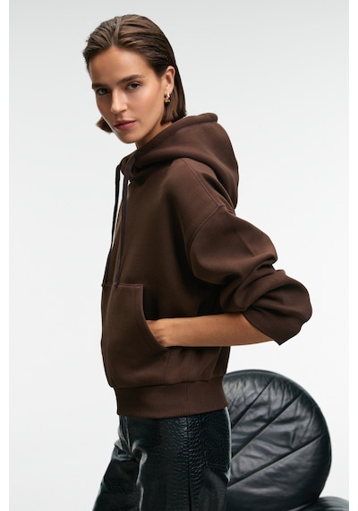 Grimelange SELENE Kadın Kapüşonlu Kangru Cepli Regular Fit Kahverengi Sweatshirt